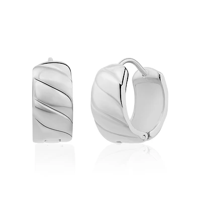 Polished Waves Stainless Steel Huggies – 16mm. Color: white | Doucet Latendresse