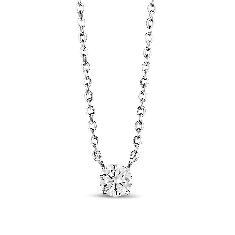 Stainless Steel 7mm Cubic Zirconia Pendant Necklace – 17
