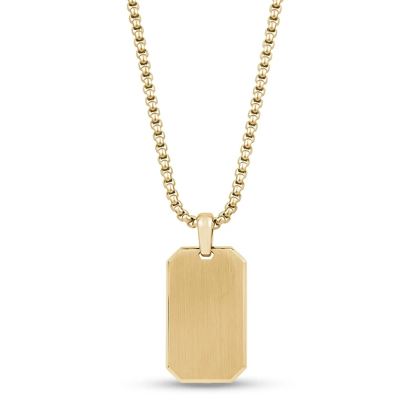 Gold Tone Stainless Steel ID Plate Pendant Necklace – 24