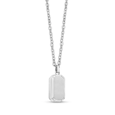 Pendentif Plaque de Crémation Biseauté en Acier Inoxidable avec Chaine 24