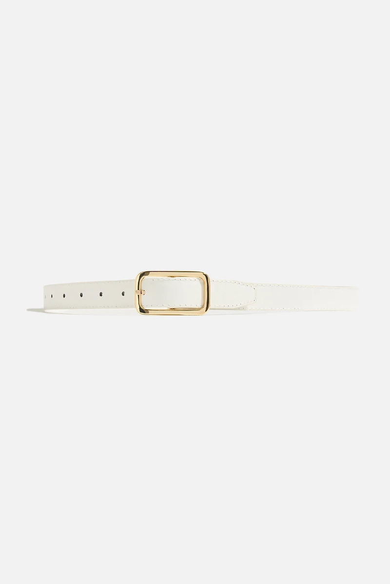Ceinture mince en faux cuir à boucle rectangulaire et arrondie