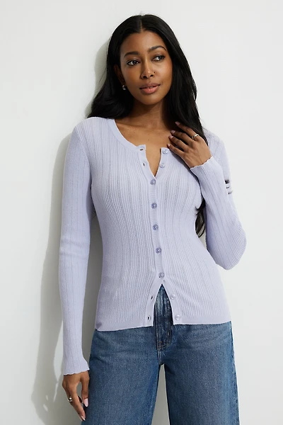Mara Pointelle Crewneck Cardigan