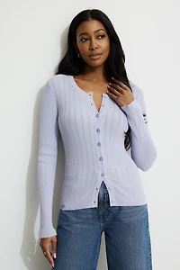 Mara Pointelle Crewneck Cardigan