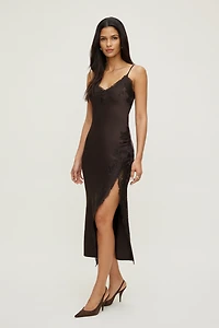 Lace Trim Satin Maxi Dress