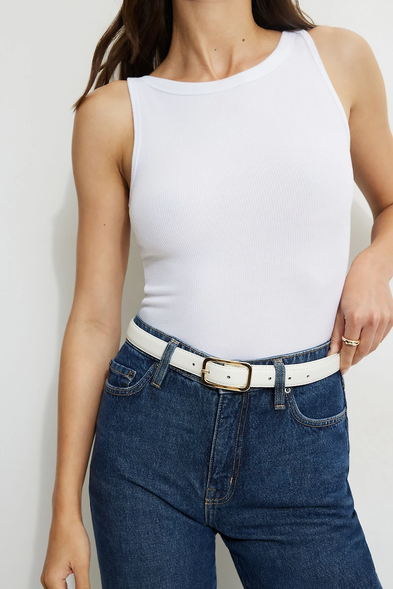 Ceinture mince en faux cuir à boucle rectangulaire et arrondie