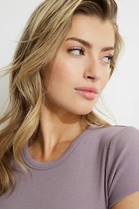 T-shirt côtelé à col rond Olive