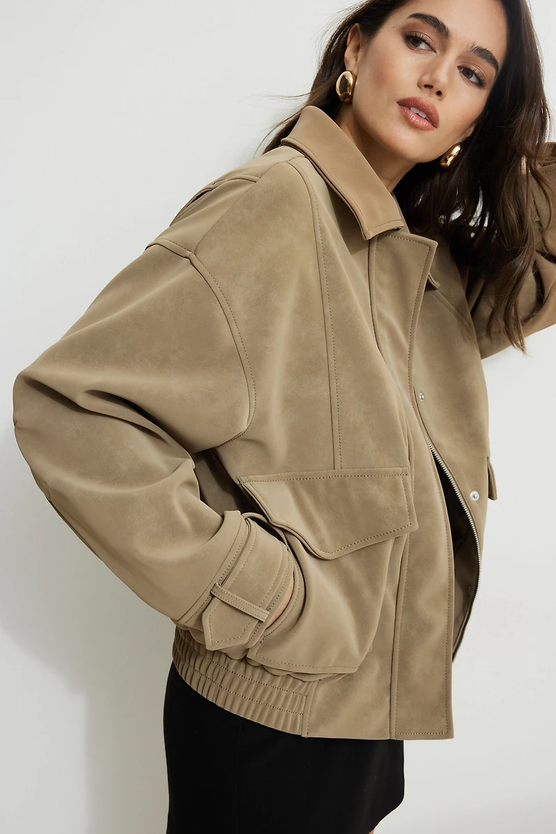 Blouson aviateur ample en faux suède