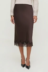 Lace Satin Midi Skirt