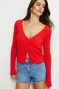 Mila Ribbed V Neck Cardigan