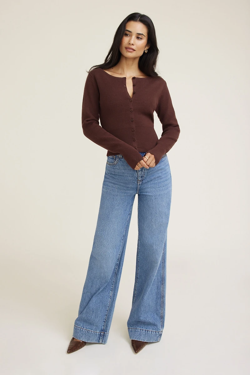 Ribbed Cinch Hem Cardigan