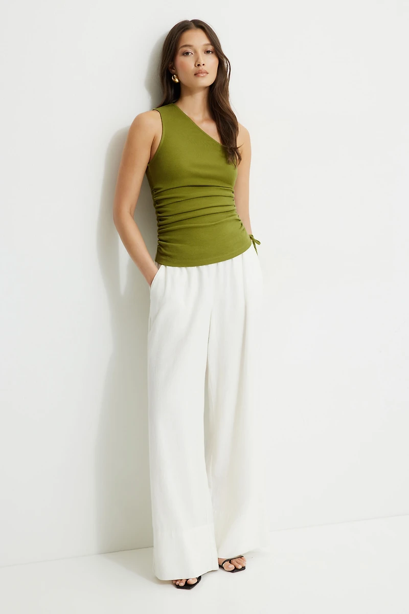 Beaded Drawstring Single Shoulder Jersey Top