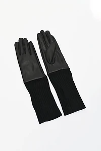 Faux Leather & Knit Gloves