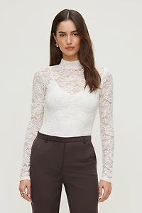 Mock Neck Lace Bodysuit