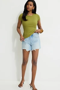 Olive Ribbed Crewneck T Shirt