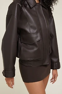 Oversized Faux Leather Aviator Jacket