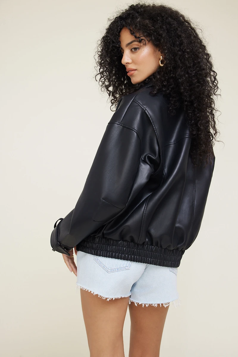 Blouson aviateur ample en faux cuir