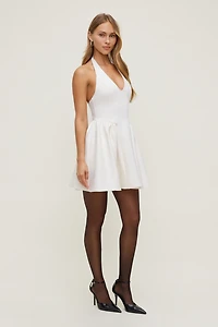 Plunging Flared Ponte Mini Dress