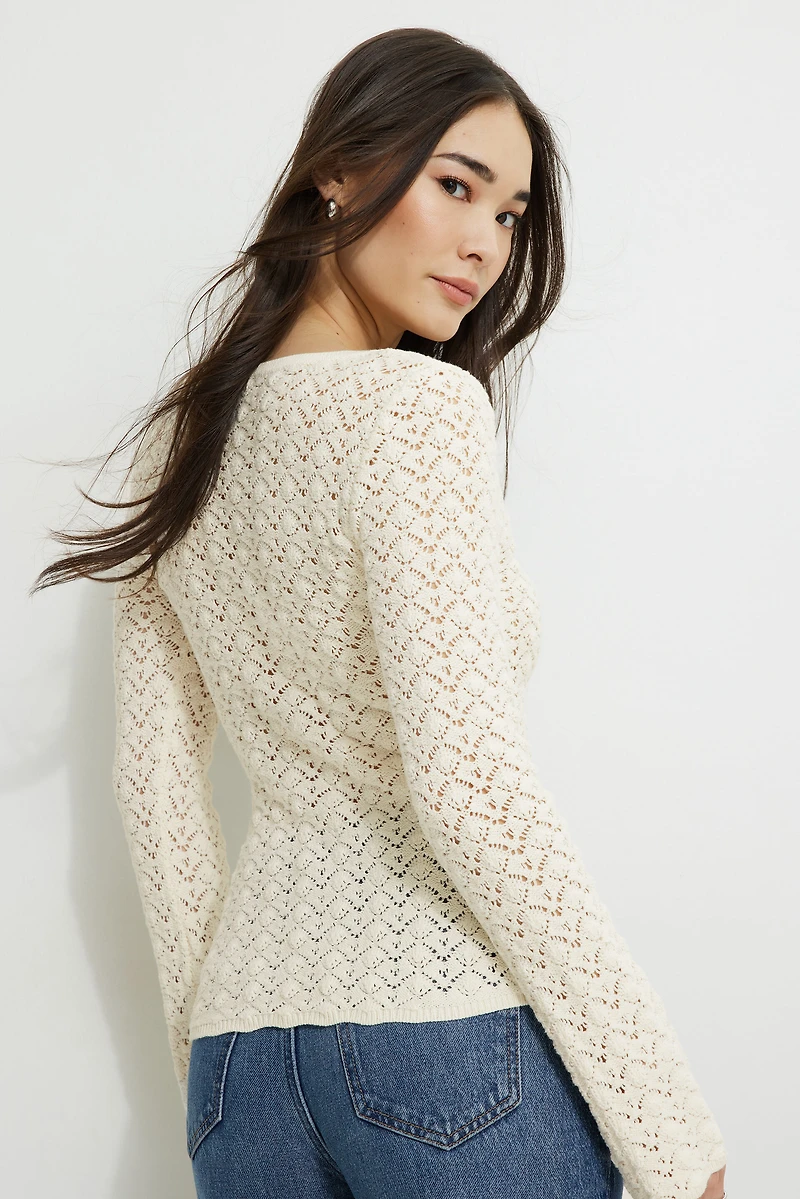 Crocheted V Neck Cardigan