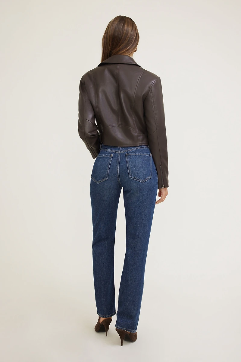 Blouson de moto en faux cuir avec ceinture