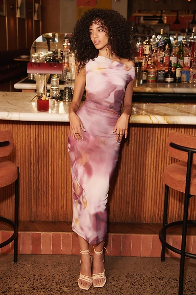Off Shoulder Mesh Maxi Dress