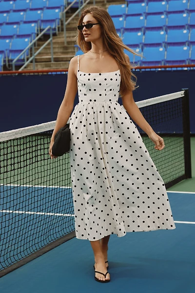 Polka Dot Bustier Poplin Maxi Dress