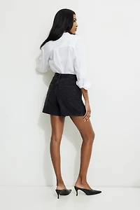 Charlie Drawstring High Rise A Line Denim Shorts