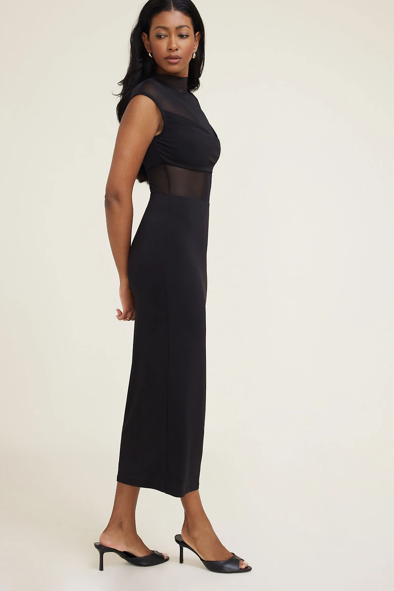 Robe maxi sculptante et diaphane à col châle