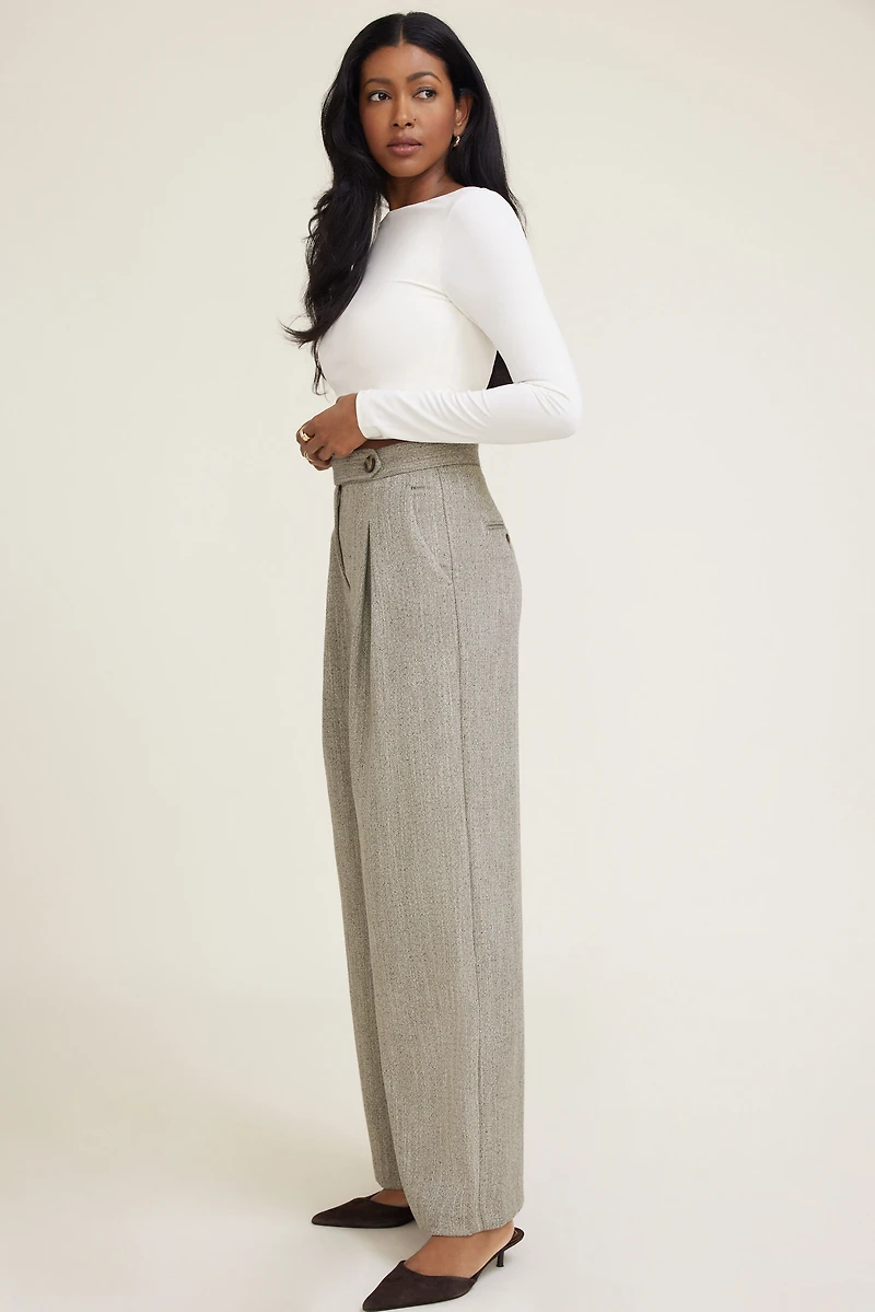 Herringbone Pleated Wide Leg Pants