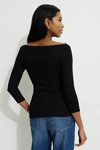 Ribbed Three Quarter Sleeve T Shirt