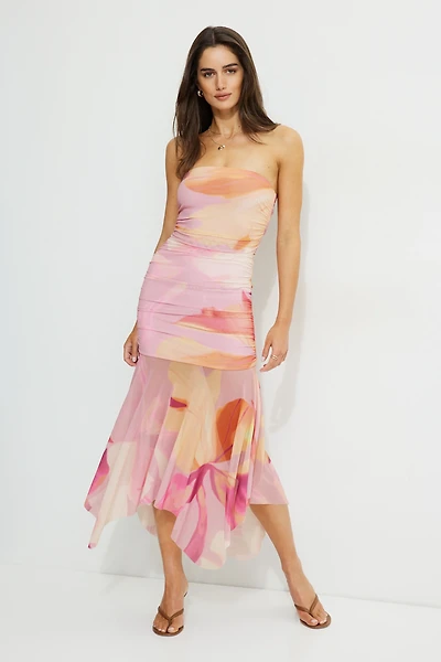 Ruched Mesh Maxi Tube Dress