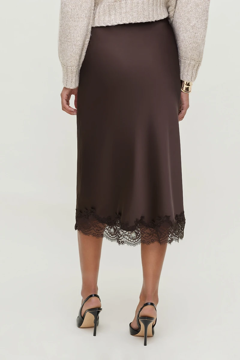 Lace Satin Midi Skirt
