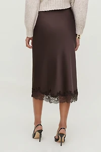 Lace Satin Midi Skirt