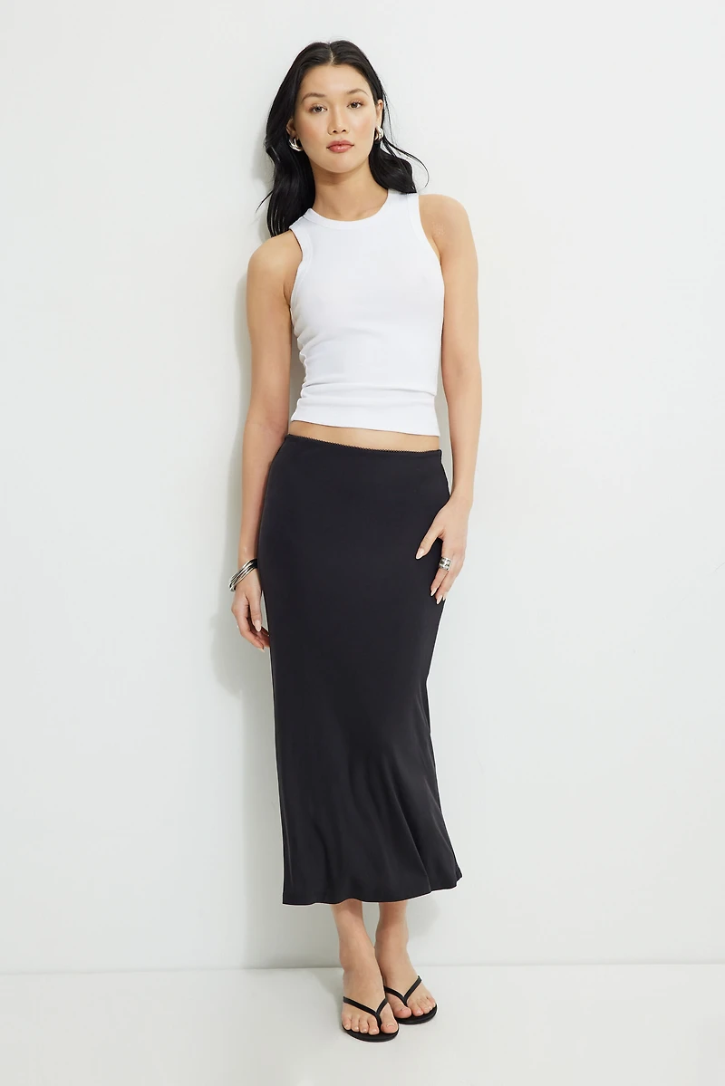 Jupe midi de style nuisette en jersey à picot