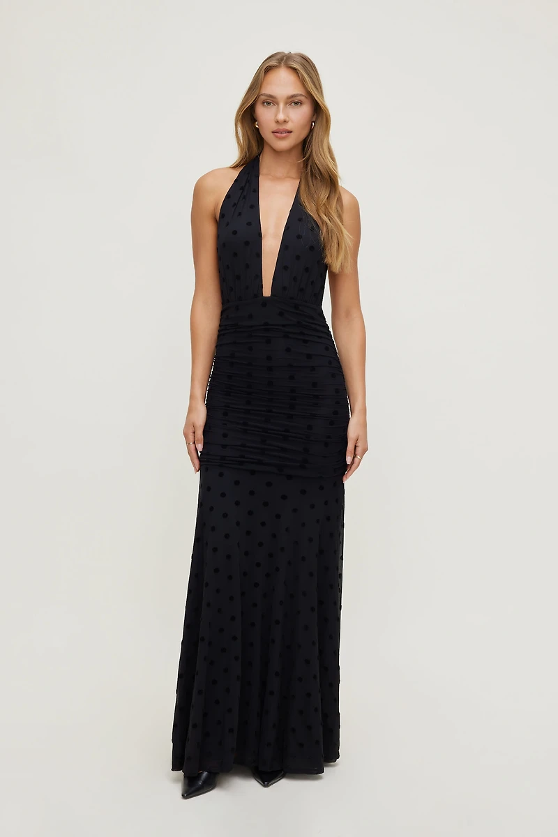 Polka Dot Mesh Maxi Dress