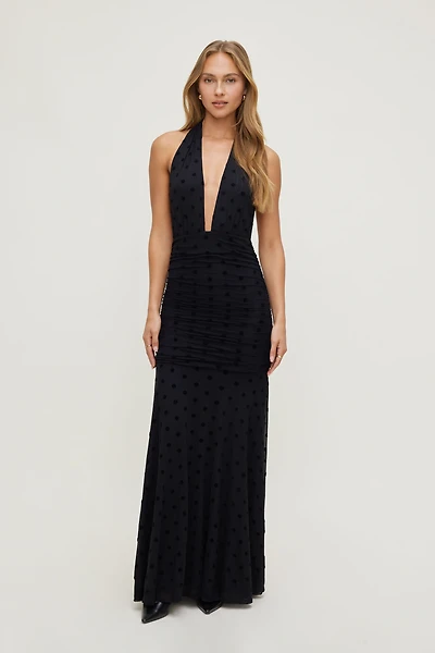 Polka Dot Mesh Maxi Dress