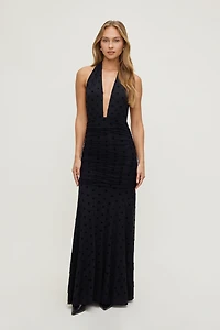 Polka Dot Mesh Maxi Dress
