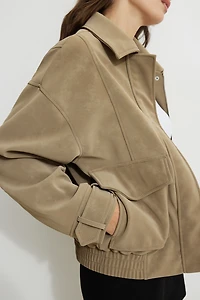 Oversized Faux Suede Aviator Jacket