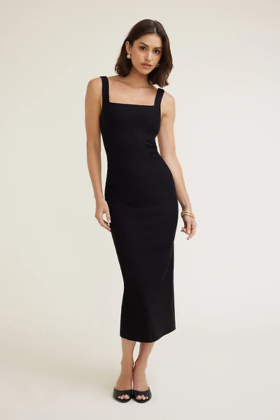 Robe maxi en point de Rome à dos ouvert