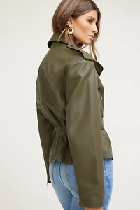 Belted Faux Leather Moto Jacket