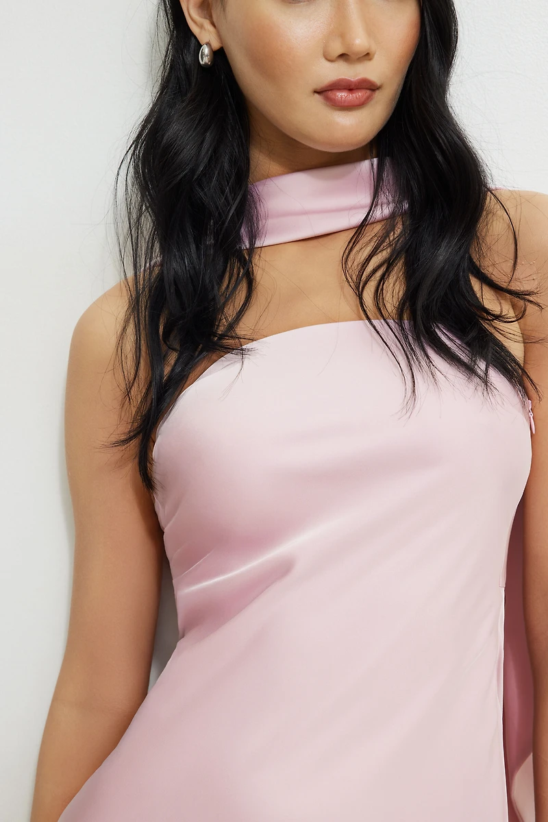 Satin Mini Tube Dress With Scarf