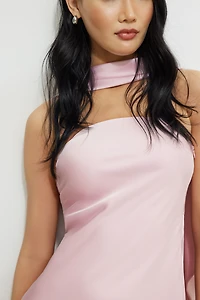 Satin Mini Tube Dress With Scarf