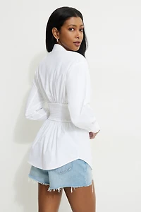 Cinched Waist Poplin Shirt