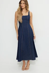 Flared Denim Maxi Dress