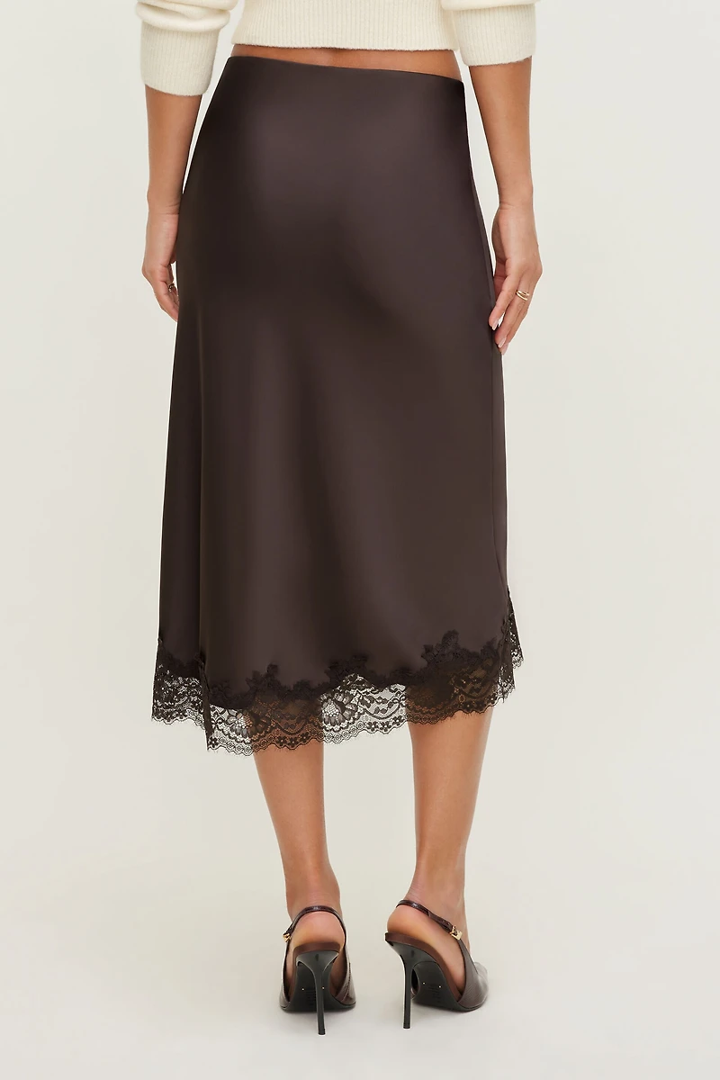 Lace Satin Midi Skirt