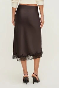 Lace Satin Midi Skirt