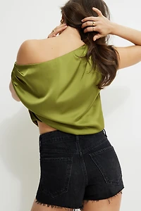 Draped Off Shoulder Satin Top