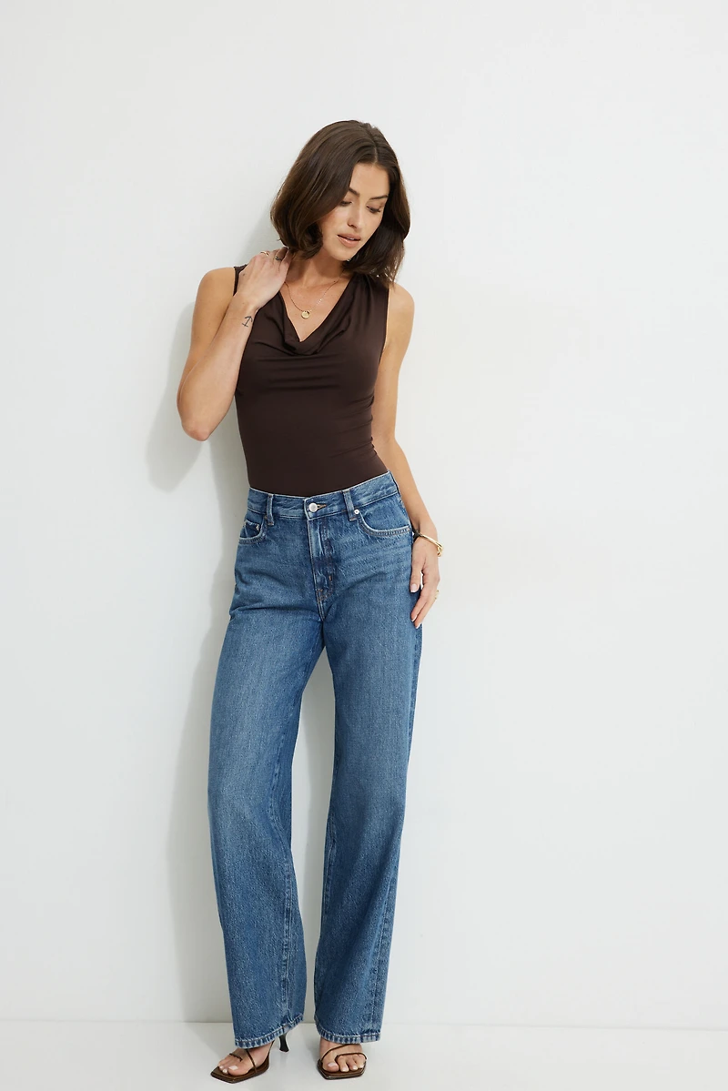 Draped Cowl Neck Jersey Tank Top
