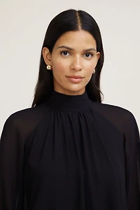 High Neck Gathered Blouse