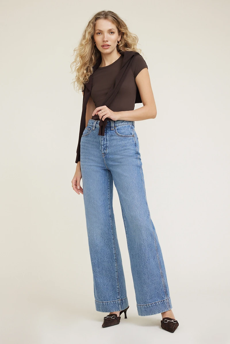 Jean à taille ultra-haute et jambe large colonne Lennon