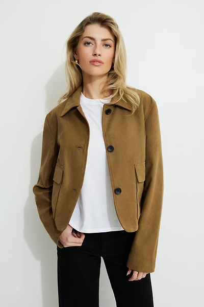 Cropped Faux Suede Jacket